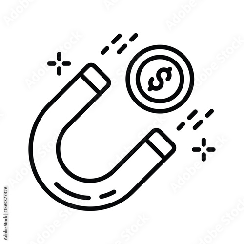 Visually appealing linear icon of attract money magnet