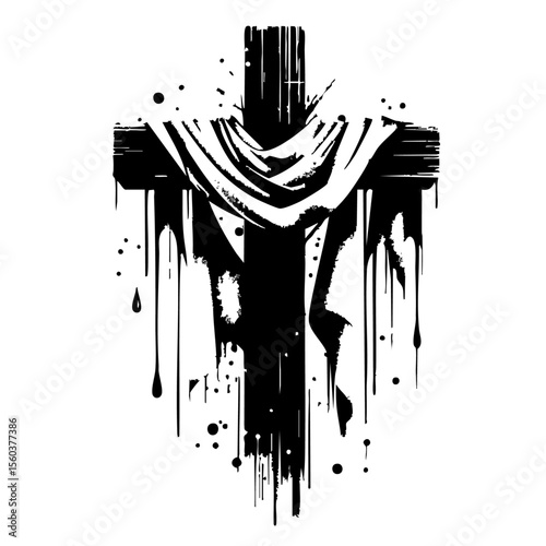 cross draped cloth Silhouette Grunge Splatter and Dripping Spray Effects