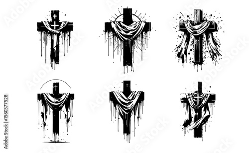 cross draped cloth Silhouette Grunge Splatter and Dripping Spray Effects