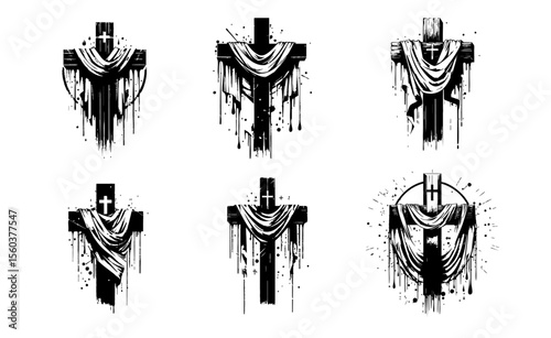 cross draped cloth Silhouette Grunge Splatter and Dripping Spray Effects