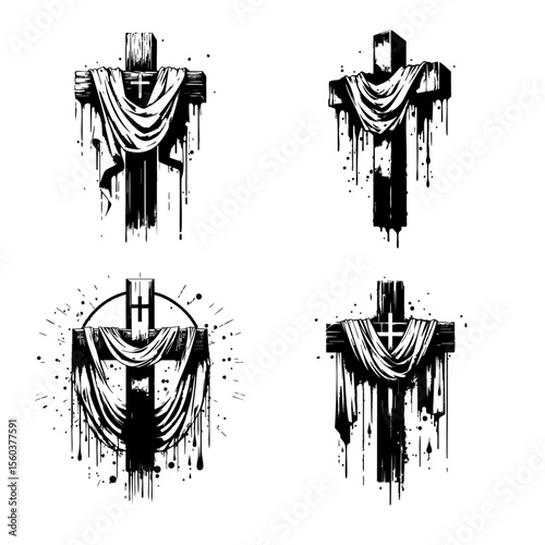 cross draped cloth Silhouette Grunge Splatter and Dripping Spray Effects