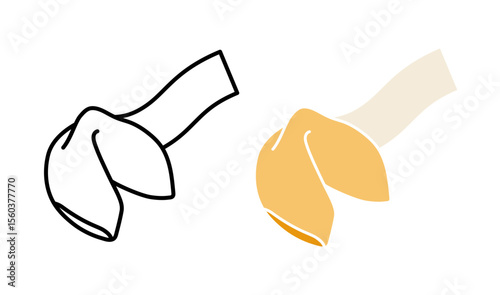 Fortune cookie icon, linear and color silhouette 