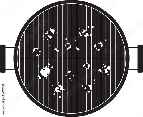 Black grill grate with white food residue and handles vector