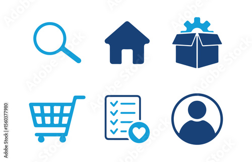 Blue color e-commerce, online website icon. Web icons. Shopping symbol. Vector illustration eps 10