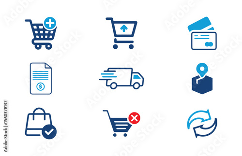 Blue color e-commerce, online website icon. Web icons. Shopping symbol. Vector illustration eps 10