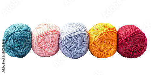 Rainbow yarn skeins collection knitting crochet craft multicolor isolated on white transparent background