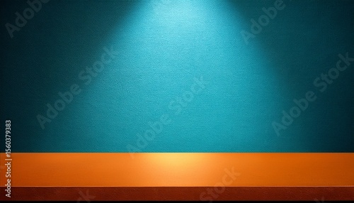 orange shade table and cyan blue wall with spotlight at the center background suitable for product presentation backdrop display and mock up