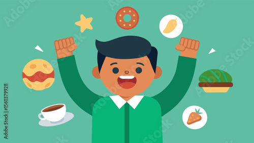 He speaks about the freedom and joy he feels now that food is no longer a source of stress and turmoil in his life.. Vector illustration