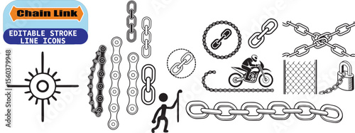 Chain Link Editable Stroke Line Icons and Silhouettes Set. ideal for website marketing, logos, apps, templates, and more.

