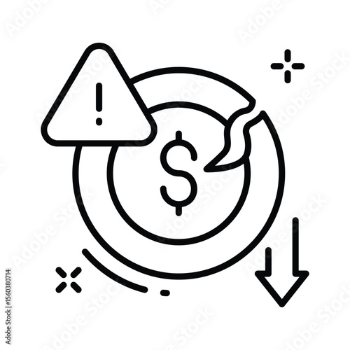 Grab this line icon of investment loss with downward arrow