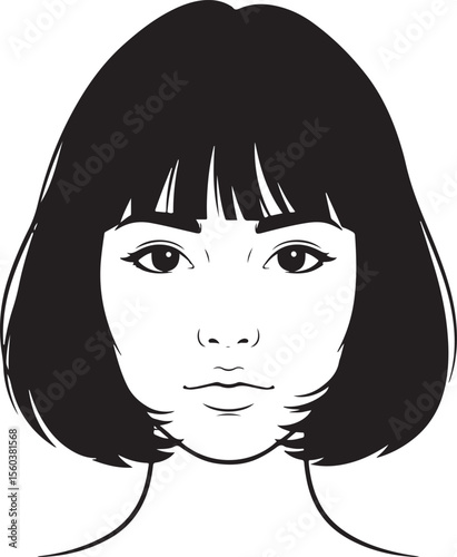 Stylized Black and White Bob Haircut Portrait.