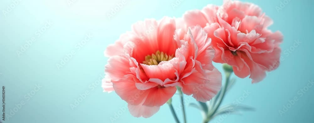 Delicate Pink Carnations Blooming Against Soft Blue Backdrop for Floral Design and Springtime Greetings Delicate Pink Carnations Blooming Against Soft Blue Backdrop for Floral Design and Springtime Greetings