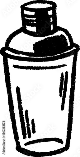 Artistic sketch of a cocktail shaker with cap and strainer for beverage design