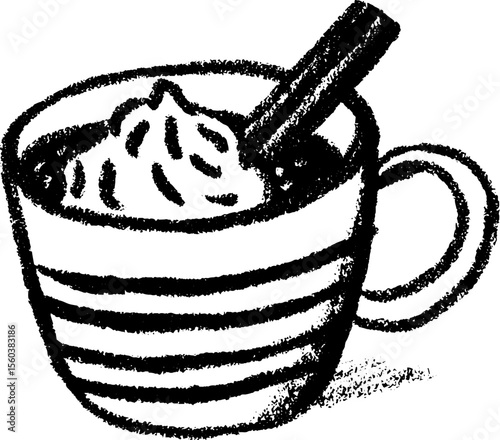 Cozy winter cocoa mug with cinnamon and whipped cream sketch