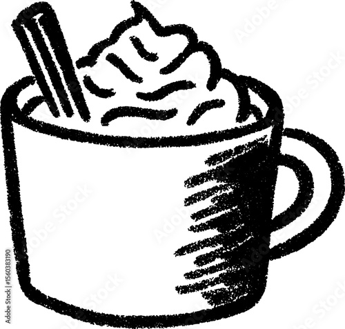 Cozy cocoa mug with cinnamon and whipped cream sketch