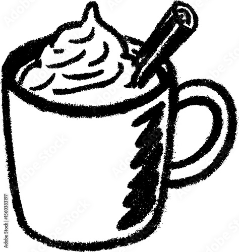 Cozy cocoa mug with whipped cream and cinnamon stick - perfect for winter comfort and festive online content