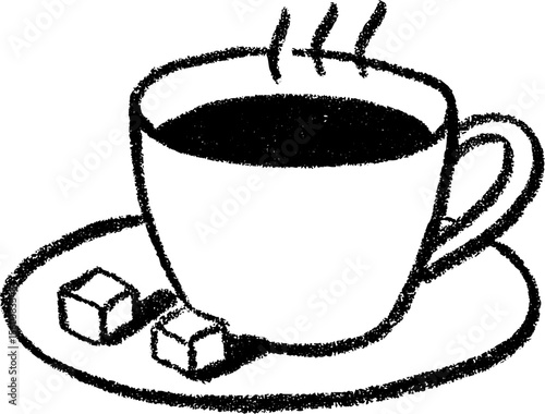 Charming coffee break sketch with saucer and sugar cubes for art design