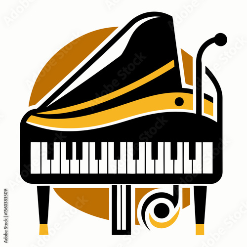 Classical grand piano, Music instrument black grand piano isolated on white background