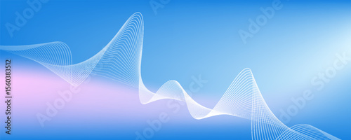 Abstract glowing wave lines on dark blue background. Dynamic wave pattern. Modern flowing wavy lines. Futuristic technology concept.