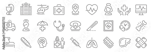 Medicine icon set. Healthcare icon collection. Medicine outline icon set. Vector illustration.