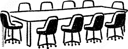 Hand drawn sketch of conference room with long table and chairs for design and planning concepts