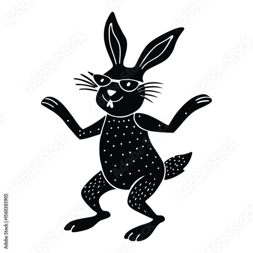 hare dancing with sun glass with white background.