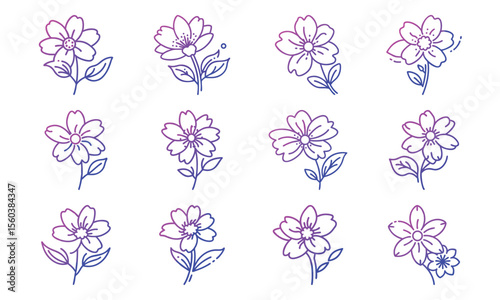Bundle Windflower Open White Blossom Flat Color Fill E 181 Windflower Open White Blosso