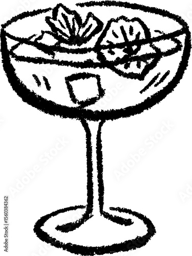 Elegant cocktail in coupe glass with floating garnishes design for event invitations