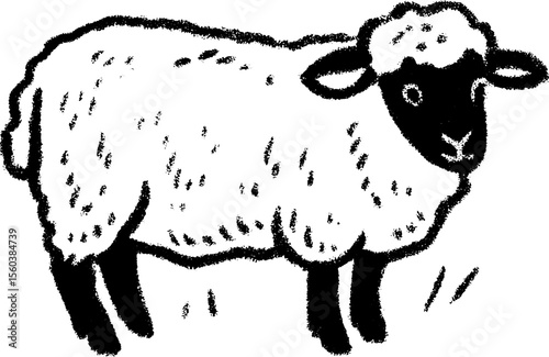 Playful sketch of a cute cuddly sheep with short legs and fluffy wool