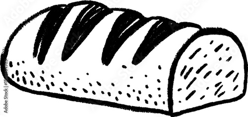 Rustic bread sketch: cut loaf with crumbs for culinary art design