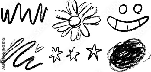 Artistic sketch of daisy trio with playful face and stars
