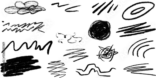 Abstract sketch of textured doodles with dashed cloud and wavy lines