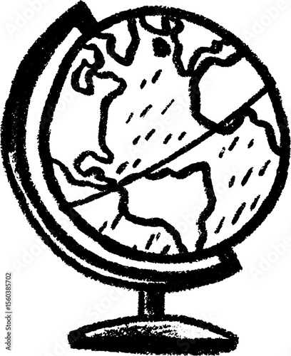 Hand drawn sketch of a desktop globe with geographic lines for educational design