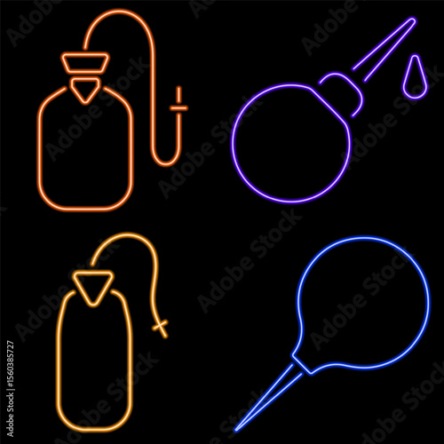 enema neon icon group, vector illustration on black background.