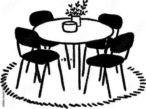 Hand drawn sketch of dining area with round table and chairs for interior design inspiration