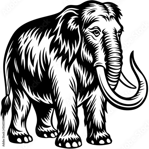 Silhouette Mammoth cartoon character. Mammoth animal vector symbol illustration