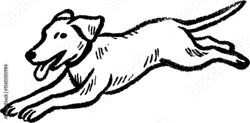 Energetic dog sketch with tongue out capturing playful spirit