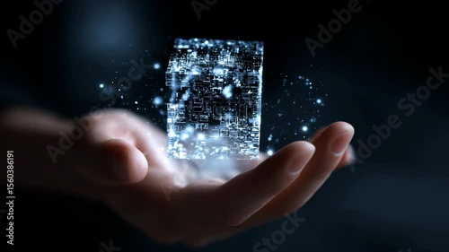 Hand Holding Digital Holographic Data Cube

