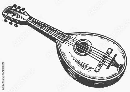 Beautiful sitar classical music instrument. mandolin outline vector illustration, isolated on white background