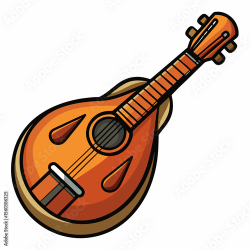 Beautiful sitar classical music instrument, mandolin Music Instrument Melody 3D vector illustration