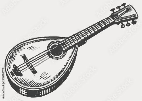Beautiful sitar classical music instrument. mandolin outline vector illustration, isolated on white background
