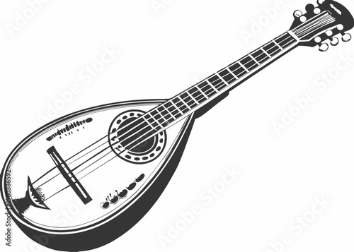 Beautiful sitar classical music instrument. mandolin outline vector illustration, isolated on white background