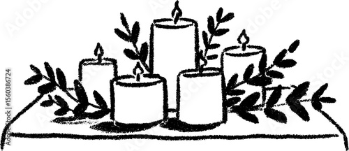 Festive table centerpiece with candles sketch for holiday decor and celebration