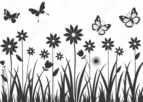 Flower and grass for decor Creative vector cartoon illustration
