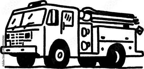 Hand drawn fire engine sketch with hose reel for emergency services design