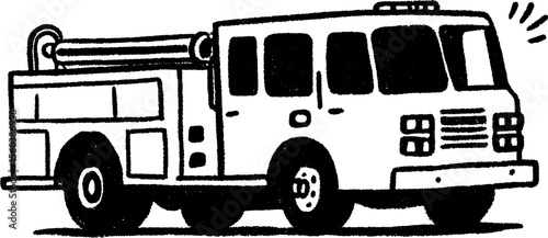 Hand-drawn fire engine with hose reel sketch for design and art projects