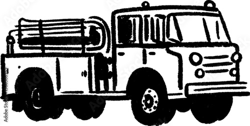 Fire engine sketch with visible hose reel - hand drawn artwork for design projects