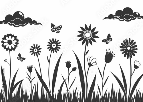 Flower and grass for decor Creative vector cartoon illustration

