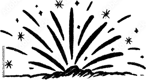 Hand drawn firework burst with smoky trails for celebration design