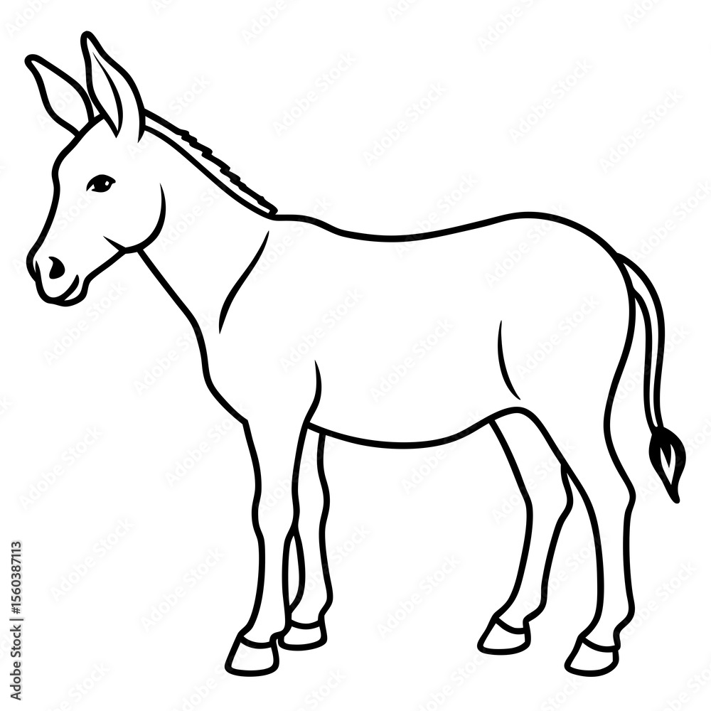 Fototapeta premium Animal character funny donkey in cartoon style vector coloring pages illustration